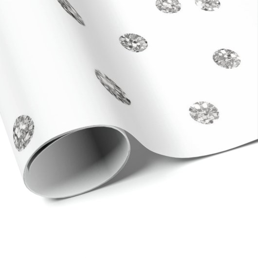 Silver Glitzer Diamonds Dots Confetti White Geschenkpapier (Rolleneckpunkt)