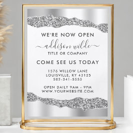 Silver Glitzer Diamonds Glam Business Opening Flyer