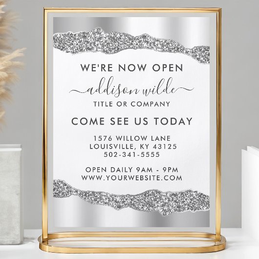 Silver Glitzer Diamonds Glam Business Opening Flyer