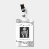 Silver Glitzer Diamonds Glam Elegantes ID-Abzeiche Ausweis (Vorderseite mit Clip)