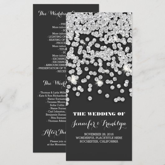 Silver Glitzer Diamonds Hochzeitsprogramme Programm (Vorne/Hinten)