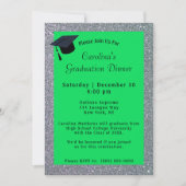 Silver Glitzer Dinner Green Abschluss Einladung (Vorderseite)