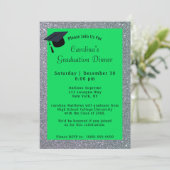 Silver Glitzer Dinner Green Abschluss Einladung (Stehend Vorderseite)