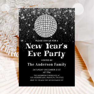 Silver Glitzer Disco Ball Neujahr Party Einladung