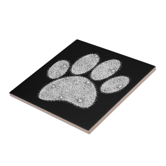 Silver Glitzer Dog Pawprint Fliese (Seite)