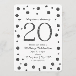 Silver Glitzer Dots 20. 20 Geburtstagsparty Einladung