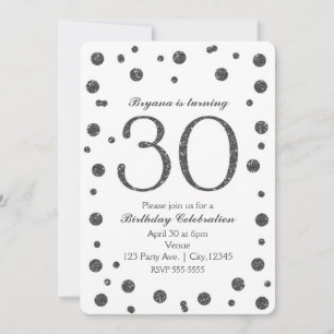 Silver Glitzer Dots 30. 30 Geburtstagsparty Einladung