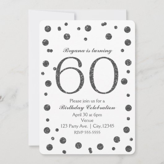 Silver Glitzer Dots 60. 60 Geburtstagsparty Einladung (Vorderseite)