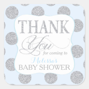 Silver Glitzer Dots Baby Blue Danke Label Quadratischer Aufkleber