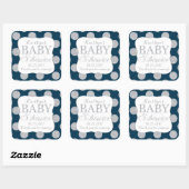 Silver Glitzer Dots Navy Blue Baby Dusche Label Quadratischer Aufkleber (Blatt)