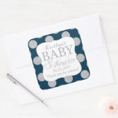 Silver Glitzer Dots Navy Blue Baby Dusche Label Quadratischer Aufkleber (Umschlag)