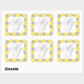 Silver Glitzer Dots Yellow Monogram Label Quadratischer Aufkleber (Blatt)