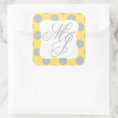 Silver Glitzer Dots Yellow Monogram Label Quadratischer Aufkleber (Tasche)