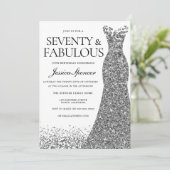 Silver Glitzer Dress 70 & Fabulous 70. Party Einladung (Stehend Vorderseite)