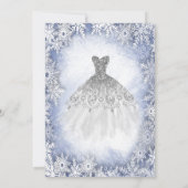 Silver Glitzer Dress Blue Snowflakes Quinceanera Einladung (Rückseite)