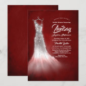 Silver Glitzer Dress Burgundy Red Brautparty Einladung (Vorne/Hinten)