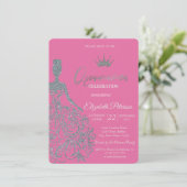Silver Glitzer Dress Girl Chic Fuschia Einladung (Stehend Vorderseite)