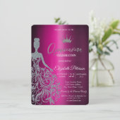Silver Glitzer Dress Lila Metallic Einladung (Stehend Vorderseite)