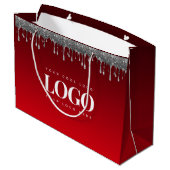 Silver Glitzer Drilling Glam Red Add Business Logo Große Geschenktüte (Rückseite Schrägansicht)