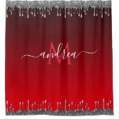 Silver Glitzer Drilling Glam Red Monogram & Name Duschvorhang (Vorderseite)