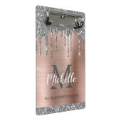 Silver Glitzer Driving Rose Gold Monogram Mini Klemmbrett (Schrägansicht)
