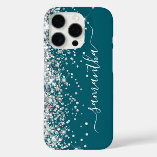 Silver Glitzer Dunkle Aquamarine Mädchensignatur iPhone 16 Pro Hülle