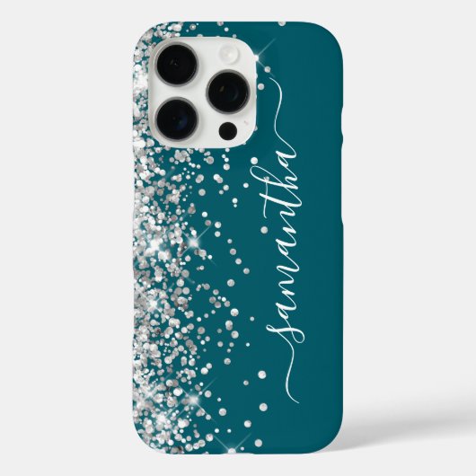 Silver Glitzer Dunkle Aquamarine Mädchensignatur Case-Mate iPhone Hülle (Rückseite)