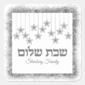 Silver Glitzer Dust Hebrew Shabbat Shalom Quadratischer Aufkleber (Vorderseite)