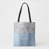 Silver Glitzer Dusty Blue Glam Name Tasche (Vorderseite)