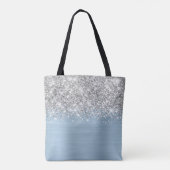 Silver Glitzer Dusty Blue Glam Name Tasche (Rückseite)