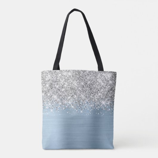 Silver Glitzer Dusty Blue Glam Name Tasche (Rückseite)