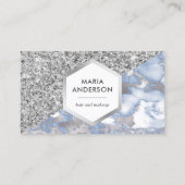 Silver Glitzer Dusty Blue Marble Makeup Artist Visitenkarte (Vorderseite)