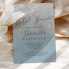 Silver Glitzer Dusty Blue Script Brautparty Einladung