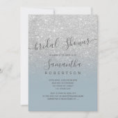 Silver Glitzer Dusty Blue Script Brautparty Einladung (Vorderseite)