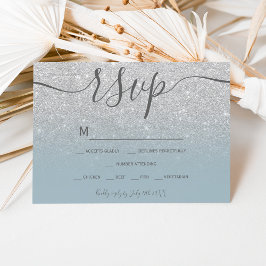 Silver Glitzer dusty blue script uAwg RSVP Karte