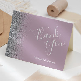 Silver Glitzer Dusty Lila Wedding Vielen Dank Karte