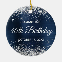 Silver Glitzer Dusty Navy Blue Foil 40. Geburtstag Keramik Ornament
