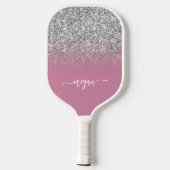Silver Glitzer Dusty Pink Ombre Modernes Script Pickleball Schläger (Rückseite)