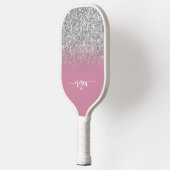 Silver Glitzer Dusty Pink Ombre Modernes Script Pickleball Schläger (Links)