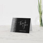 Silver Glitzer Edge Black Wedding Vielen Dank Karte (Vorderseite)