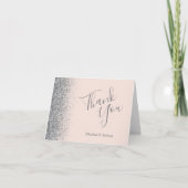 Silver Glitzer Edge Blush Pink Wedding Vielen Dank Karte (Vorderseite)