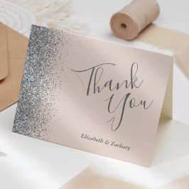 Silver Glitzer Edge Blush Pink Wedding Vielen Dank Karte