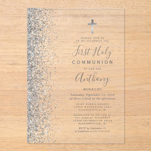 Silver Glitzer Edge First Heilige Kommune Acryleinladungen (Vorderseite)