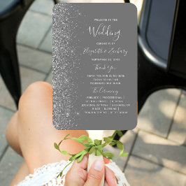 Silver Glitzer Edge Gray Wedding Program Fächer