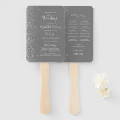 Silver Glitzer Edge Gray Wedding Program Fächer (Vorne und Hinten)