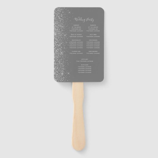 Silver Glitzer Edge Gray Wedding Program Fächer (Rückseite)