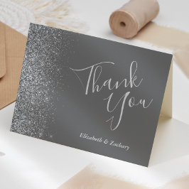 Silver Glitzer Edge Gray Wedding Vielen Dank Karte