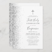 Silver Glitzer Edge White First Heilige Kommune Einladung (Vorne/Hinten)