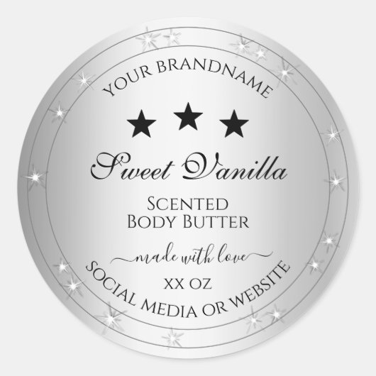 Silver Glitzer Effect Product Packaging Labels Runder Aufkleber (Vorderseite)