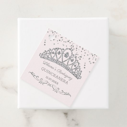 Silver Glitzer Effekt Tiara, Konfetti Quinceanera Geschenkanhänger (Beispiel)